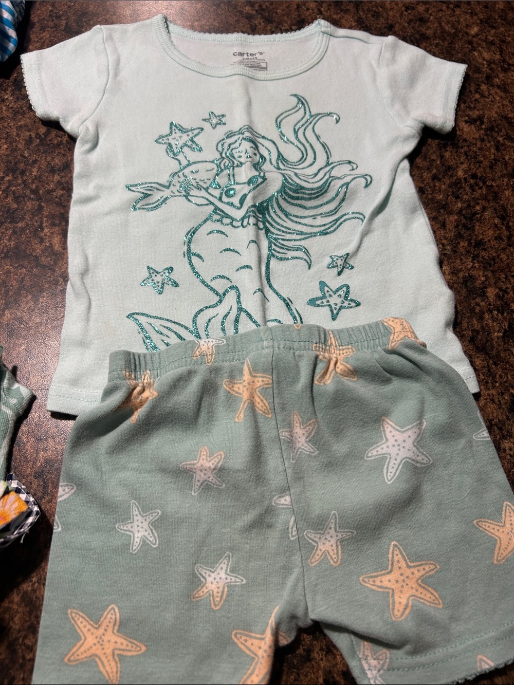 Carter's Seafoam Mermaid Pajama Set with Peach Starfish